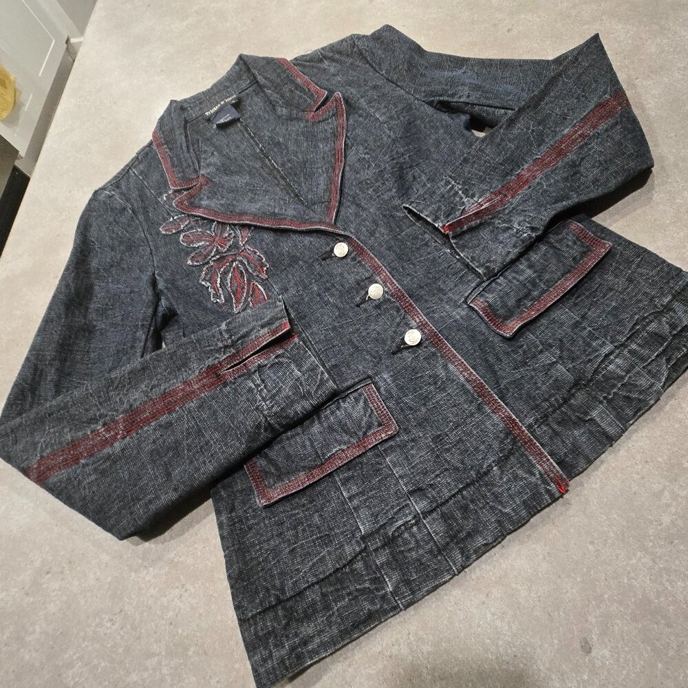 TRISTAN & ISEUT Women's Dark Wash Denim Blazer w/Red Trim - Size SML
